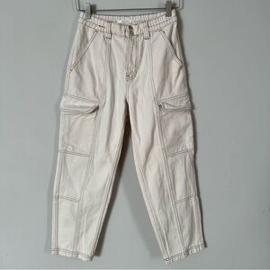 PacSun Cream Cargo Pants Elastic Waist Utility Minimalist Workwear S